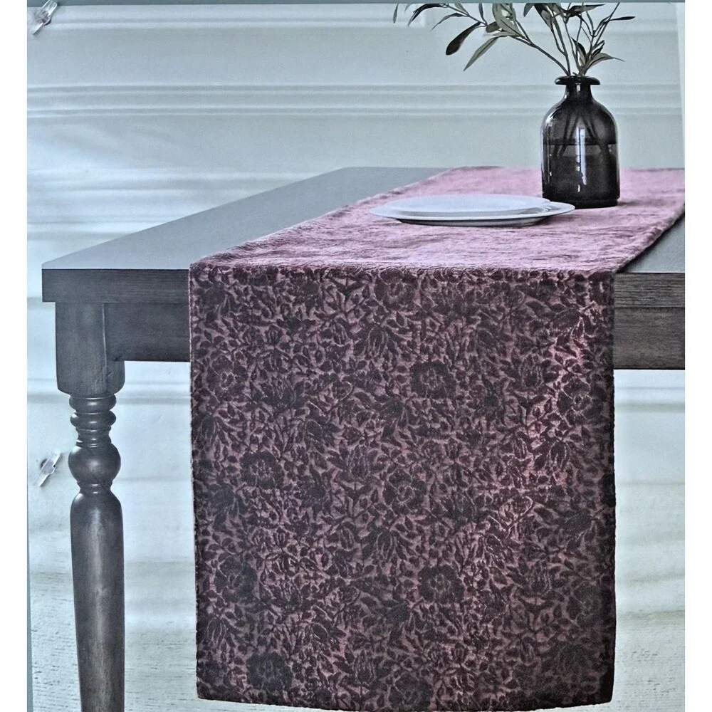 William Morris & Co Table Runner Mallow Hibiscus Burgundy Velvet 16x90 Luxury